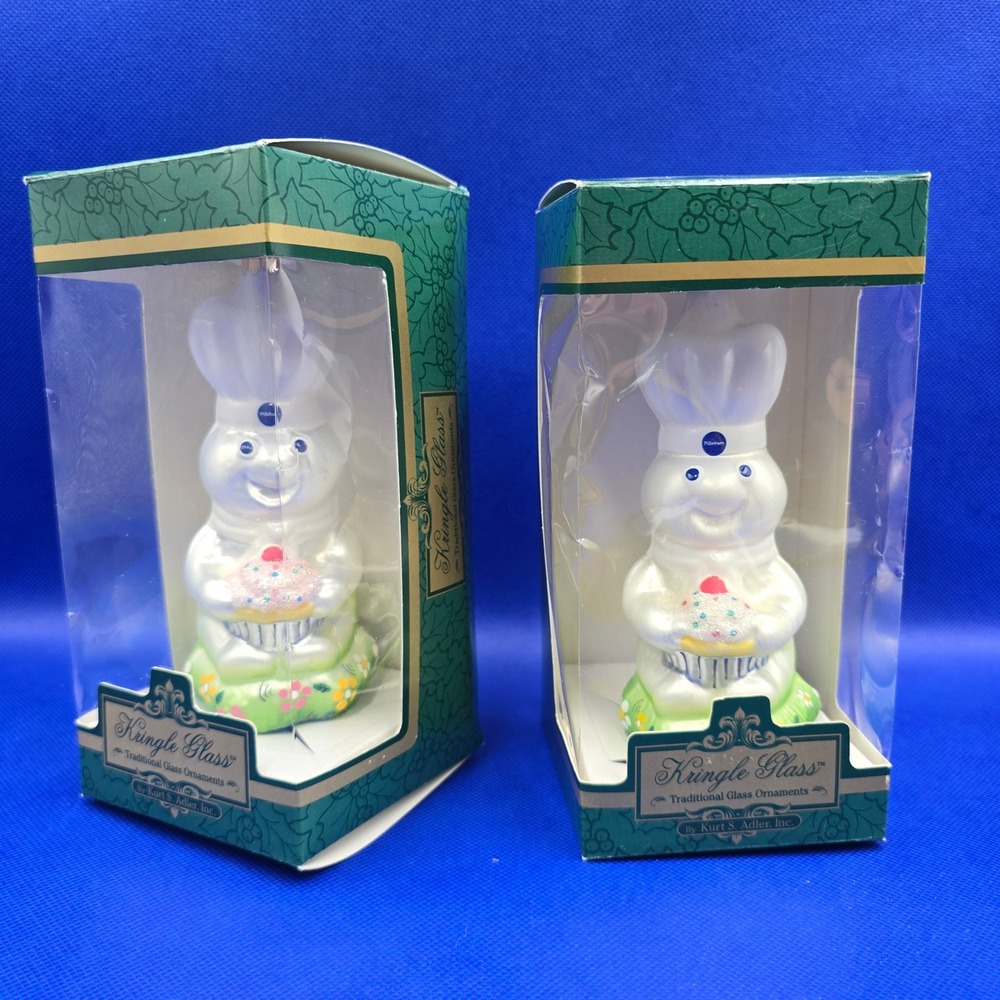 Pillsbury Doughboy Kringle Glass Ornaments Kurt Adler Set of 2 Holiday‎ Decor